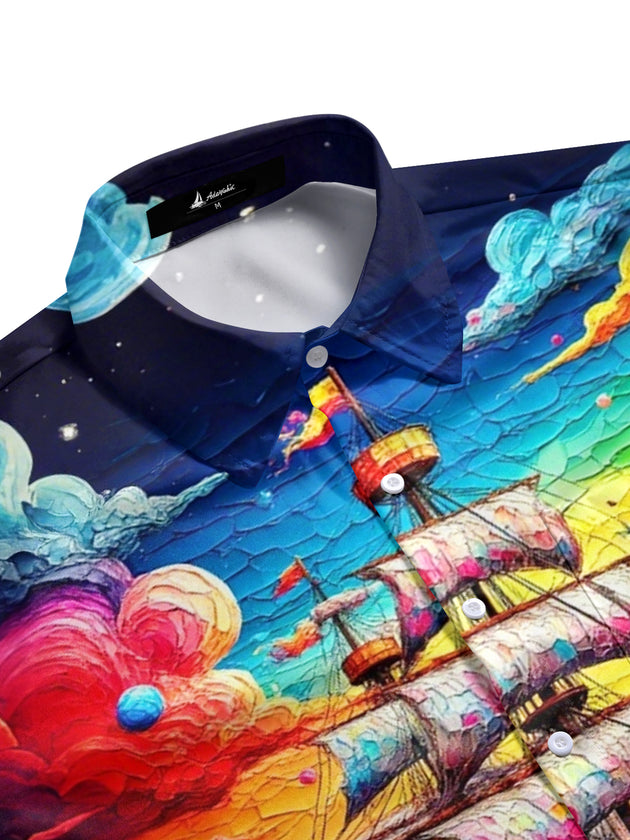 men's graphic art shirt side view