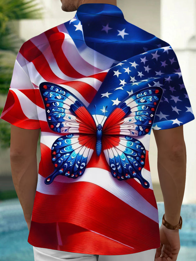 Men's short sleeve American flag print shirt back view