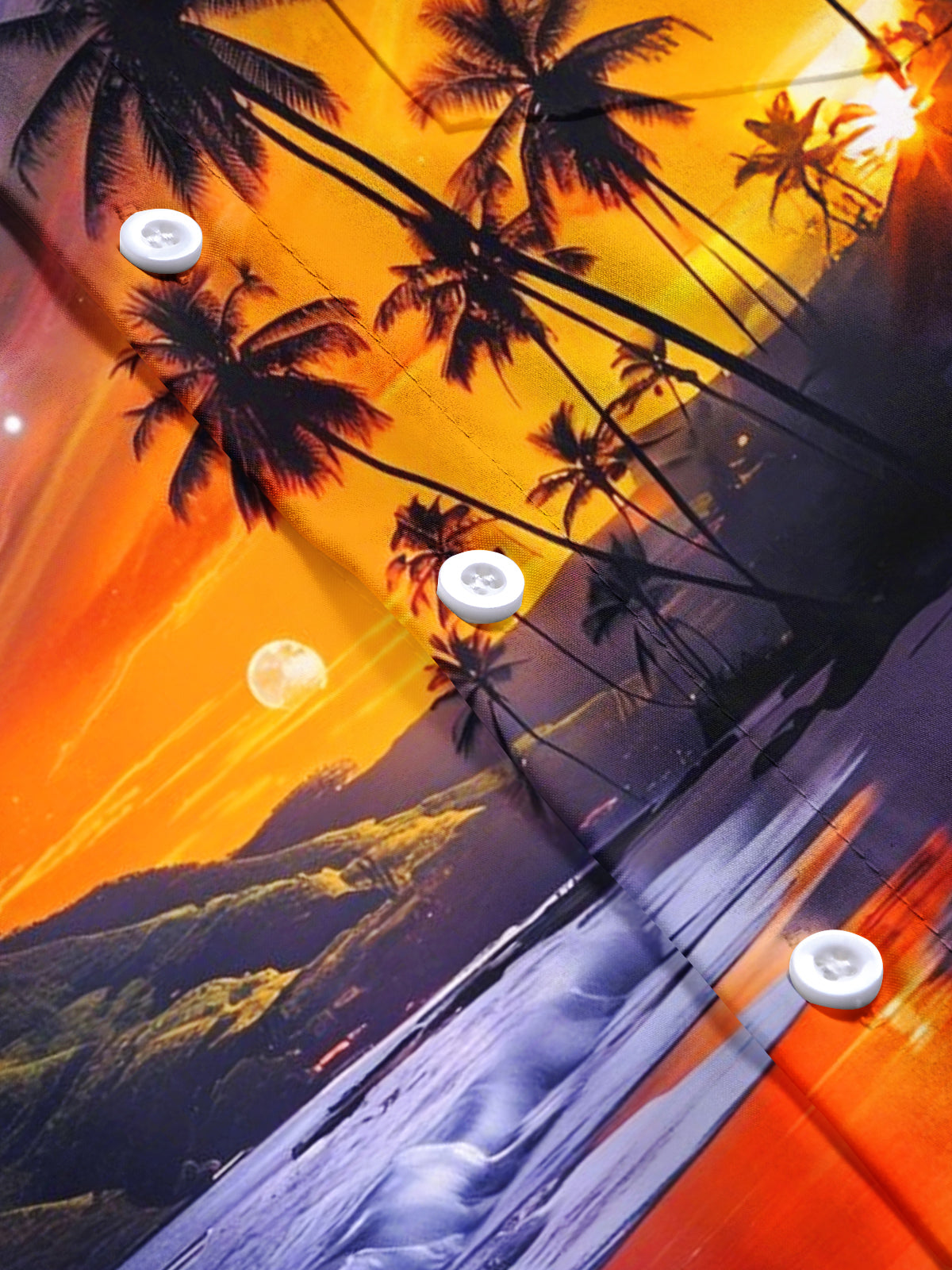 Men's Hawaiian floral beach scenery print short sleeve shirt flat lay