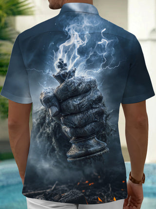 Men's Chess Fist Print Pocket Short Sleeve Shirt back view
