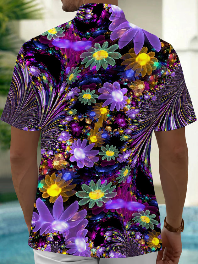 Men's floral print pocket short sleeve shirt back view