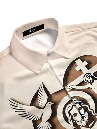 men's graphic art shirt side view