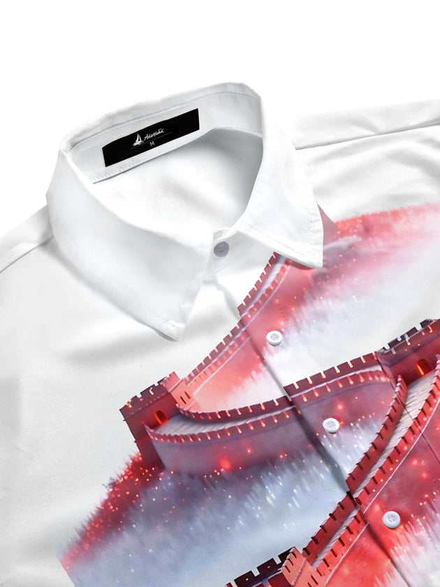 Men's Great Wall print half sleeve shirt side view