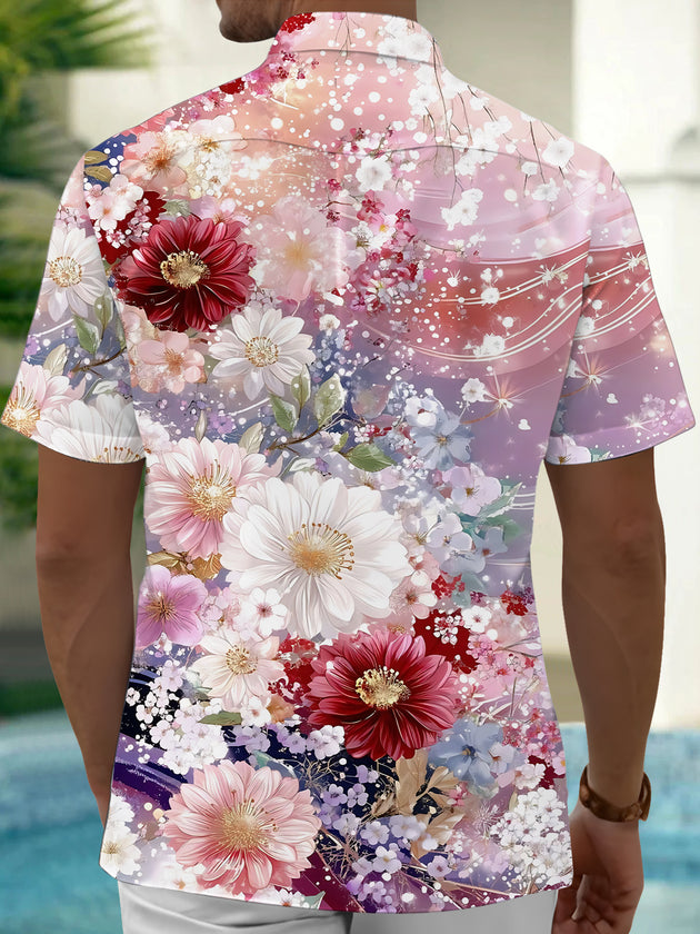 Men's floral pocket short sleeve shirt back view