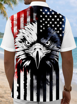Men's eagle American flag print short sleeve shirt back view