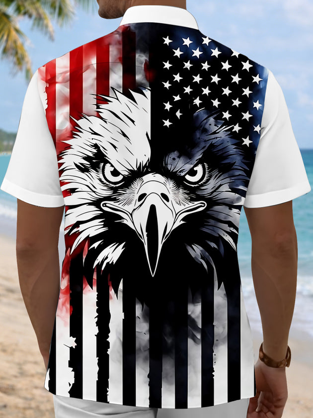 Men's eagle American flag print short sleeve shirt back view
