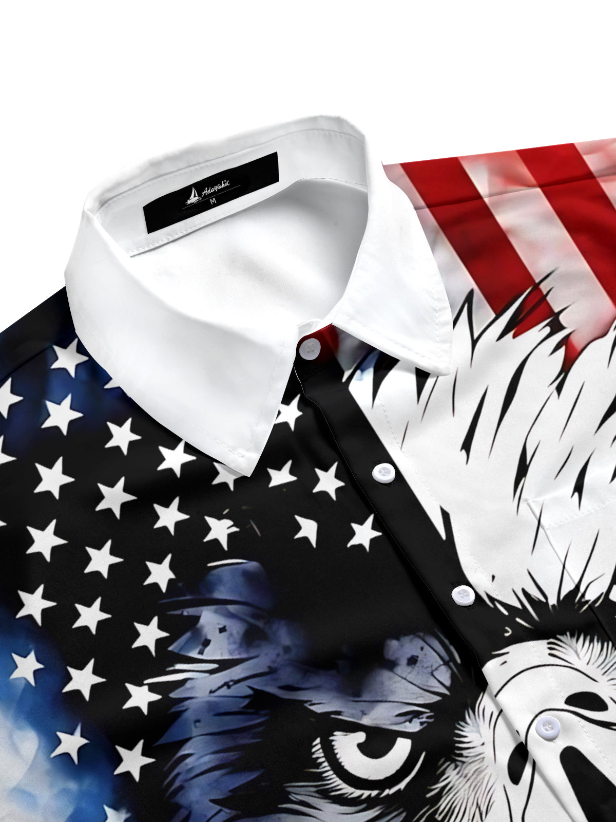 Men's blue half sleeve patriotic print shirt side view