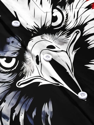 Men's short sleeve shirt with eagle American flag print pattern flat lay view