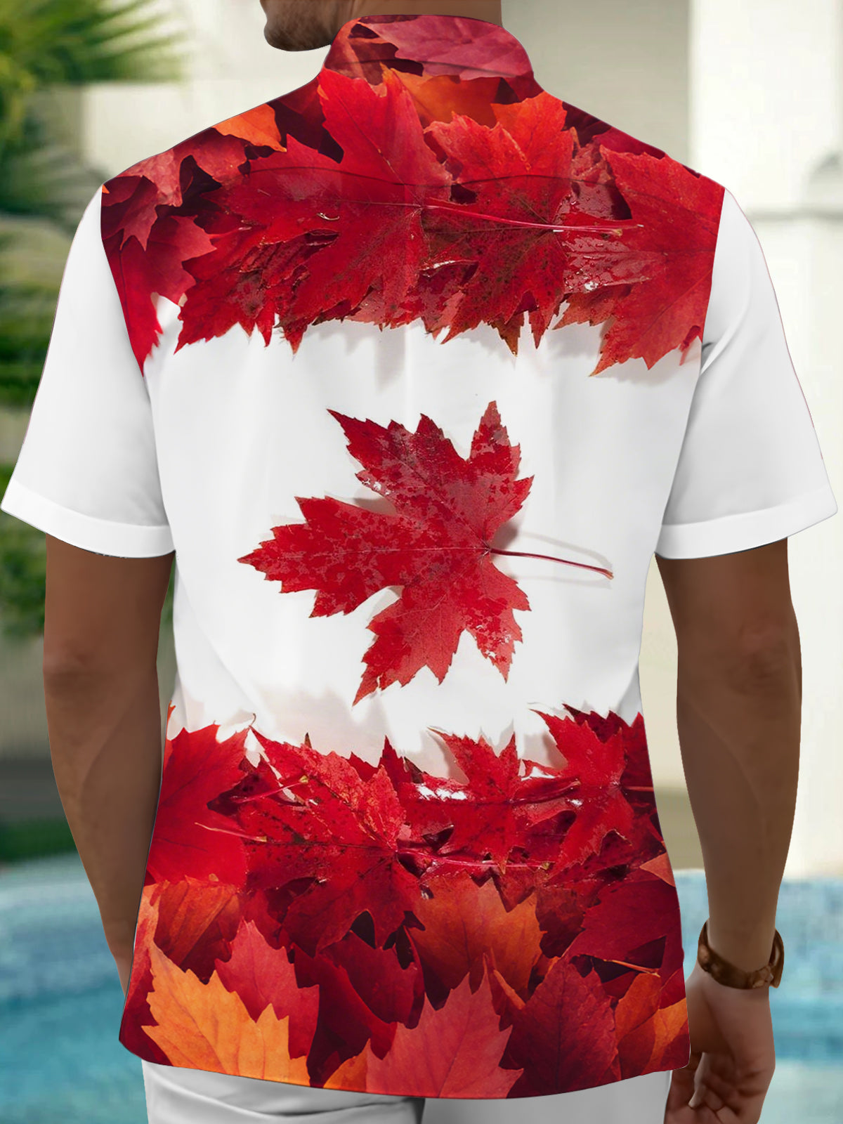 men's travel print shirt back view