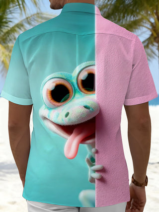 Men's funny gecko print short sleeve shirt back view