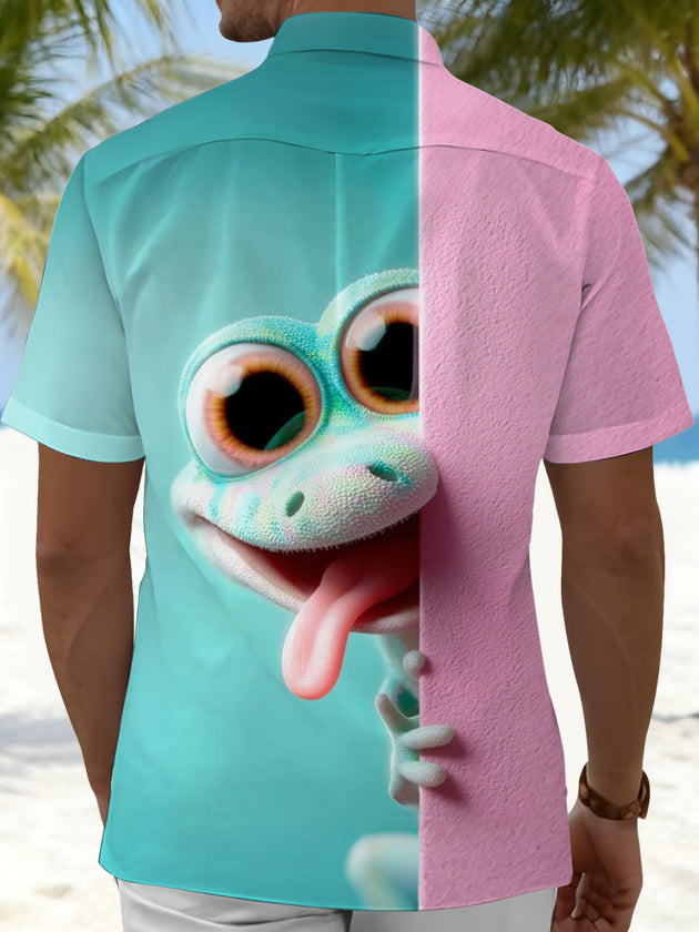 Men's funny gecko print short sleeve shirt back view