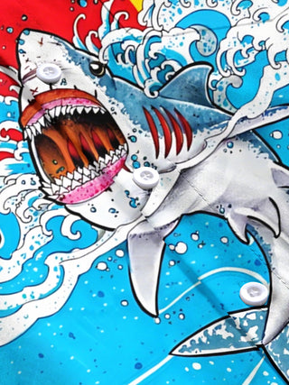 men's shark print short sleeve flat lay shirt