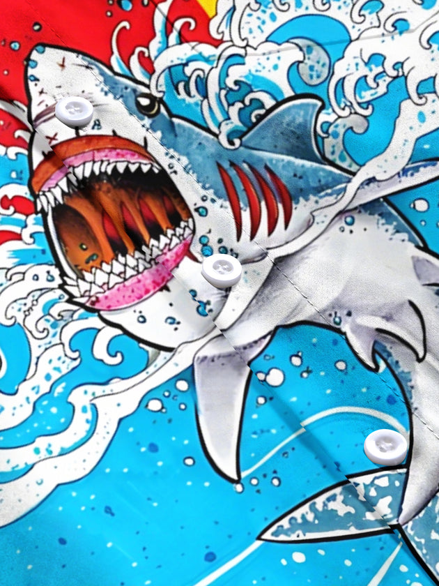 men's shark print short sleeve flat lay shirt