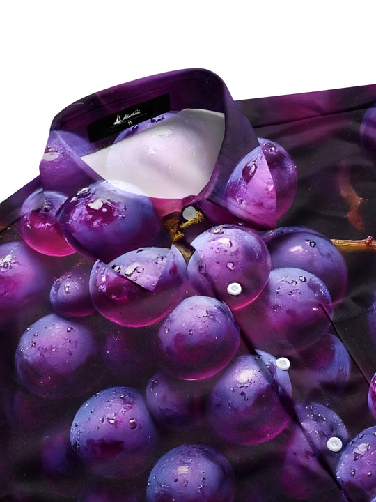 Men's grape print pocket half sleeve shirt side view