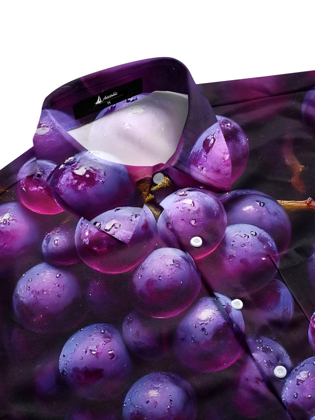 Men's grape print pocket half sleeve shirt side view