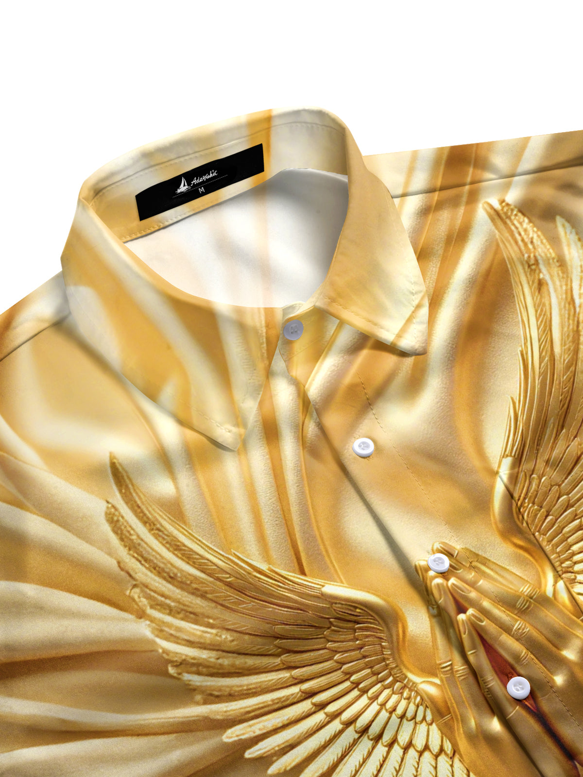 Men's golden wings praying hand print pocket half sleeve shirt side view