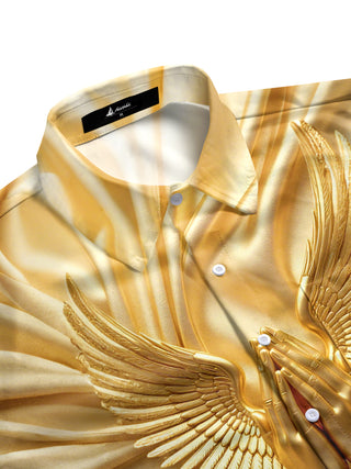 Men's golden wings praying hand print pocket half sleeve shirt side view