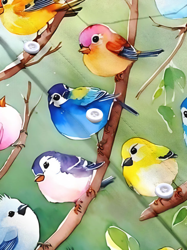 Men's bird branch print short sleeve shirt flat lay view