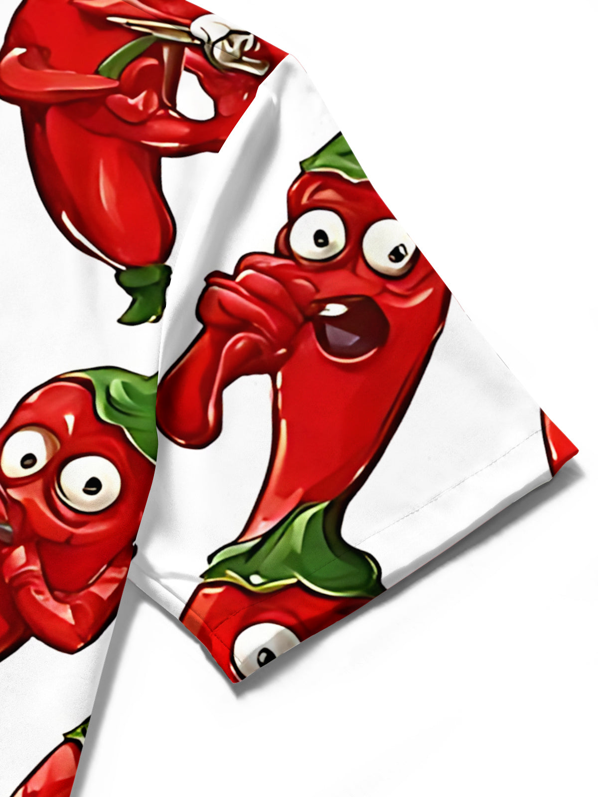 Men's funny chili print short sleeve shirt pocket stitching close-up