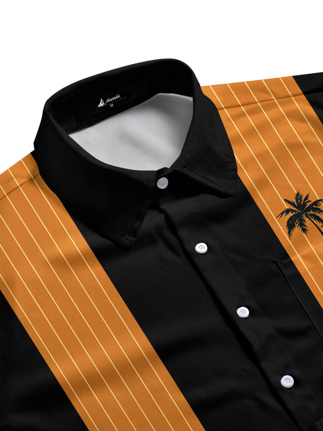 Coconut Tree Stripes Print Men's Pocket Short Sleeve Shirts