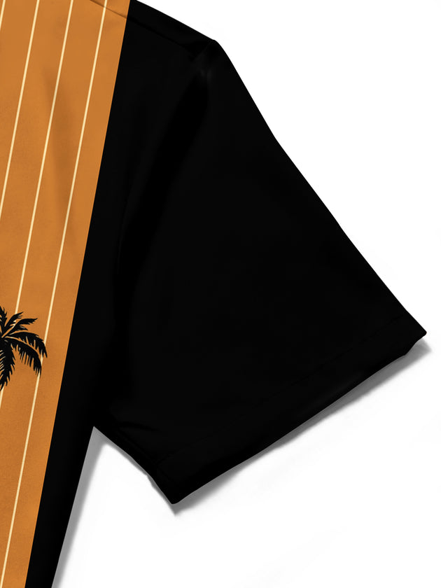 Coconut Tree Stripes Print Men's Pocket Short Sleeve Shirts
