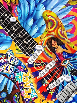men's guitar print short sleeve flat lay shirt