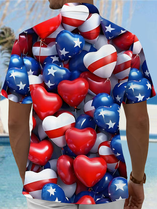 Men's American flag heart balloon print short sleeve shirt back view