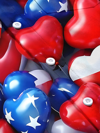 Men's American flag heart balloon print short sleeve shirt flat lay pattern detail