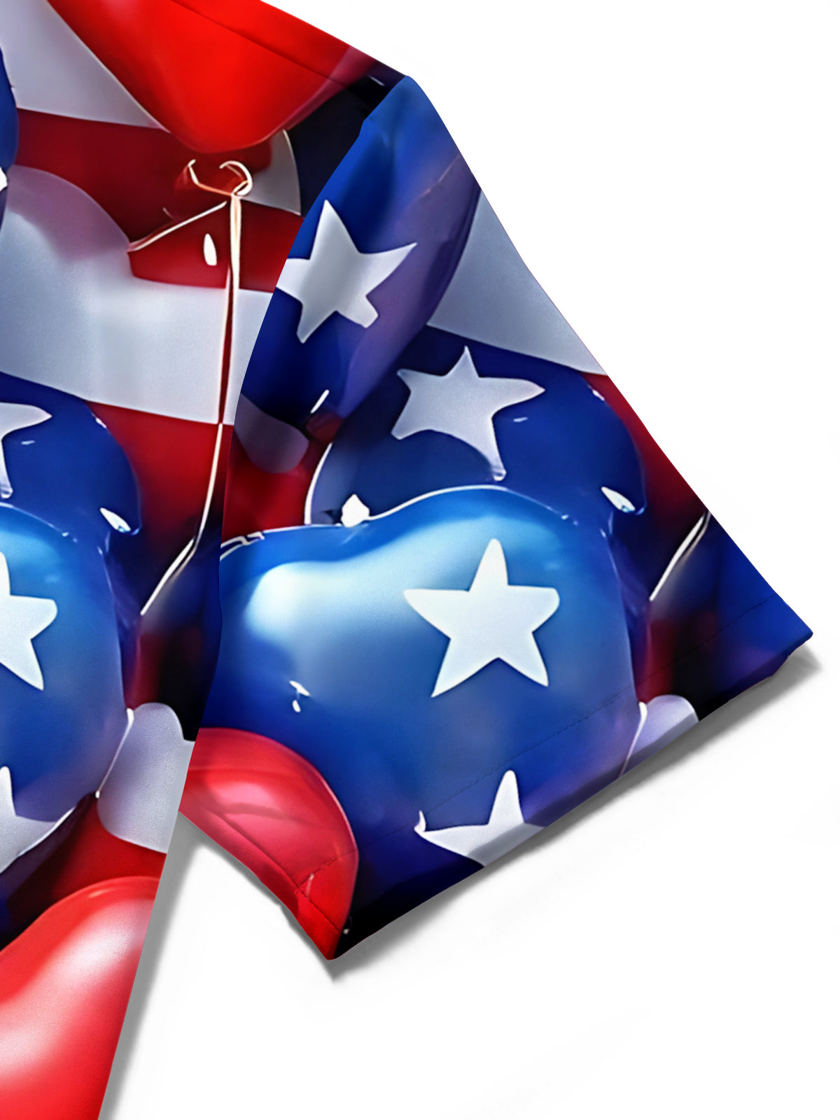 Men's American flag heart balloon print short sleeve shirt detail close-up