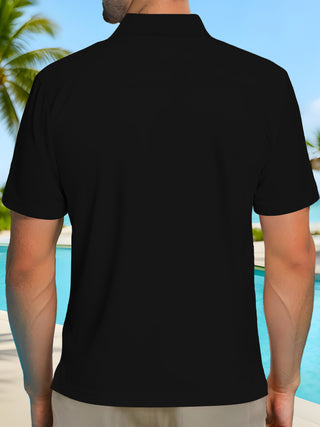 Men's black panther graphic short sleeve polo shirt back view