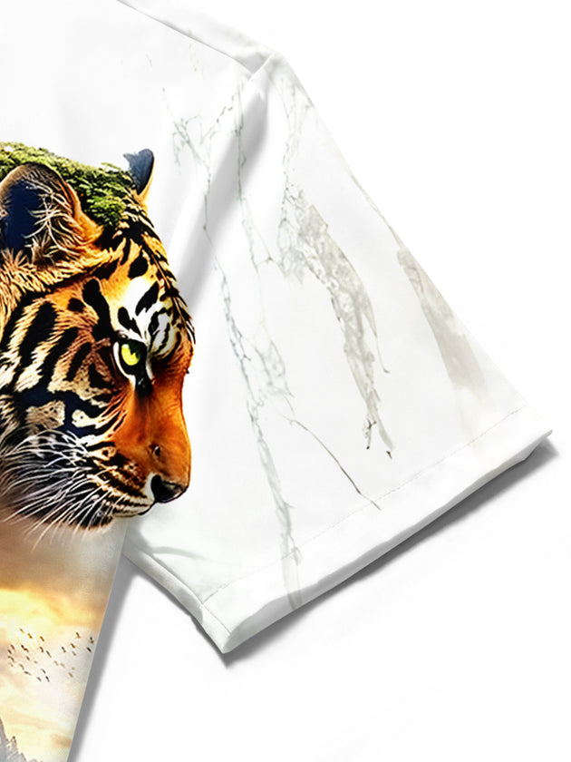 men's tiger print shirt close-up short sleeve