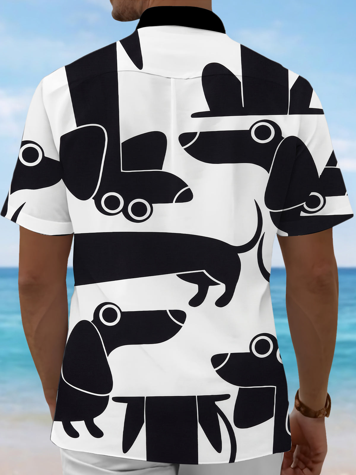 funny dachshund print men's short sleeve shirt back view
