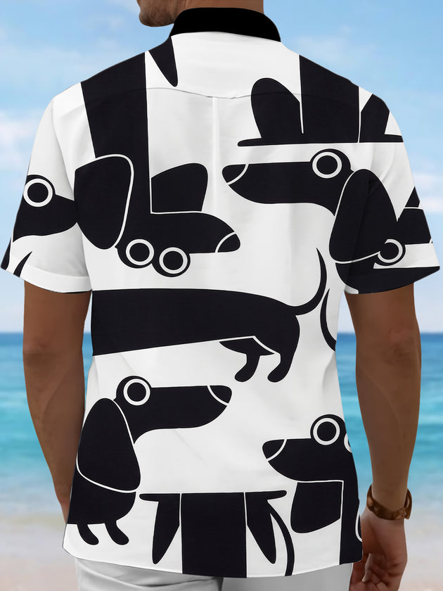 funny dachshund print men's short sleeve shirt back view