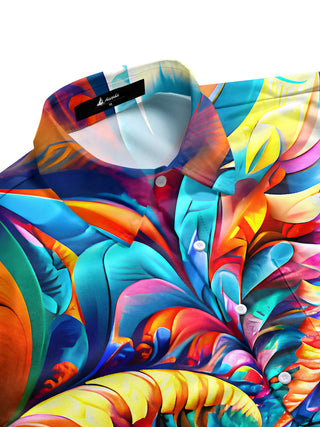 men abstract print short sleeve shirt side view