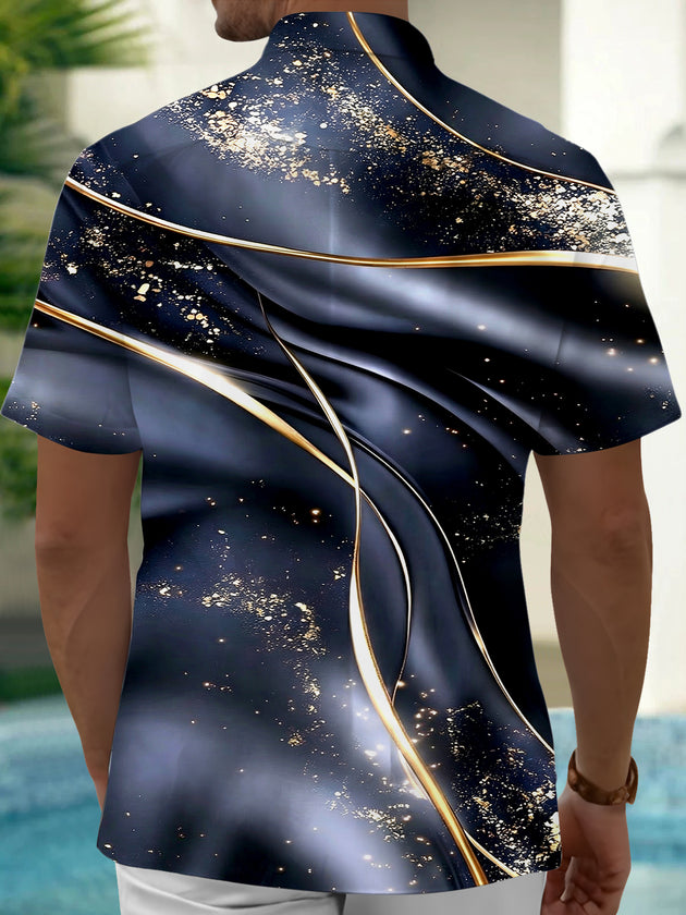 Men's abstract print short sleeve shirt back view