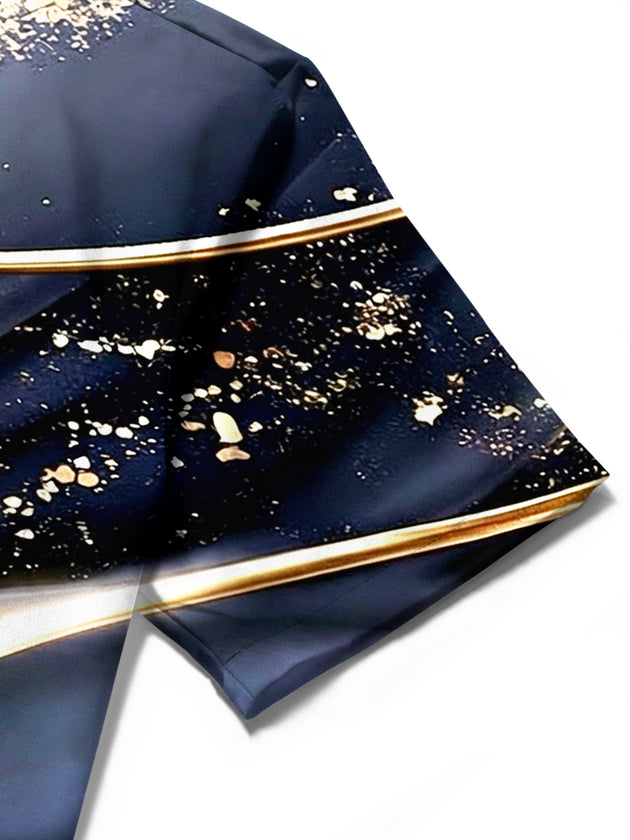 Men's abstract print short sleeve shirt detail view