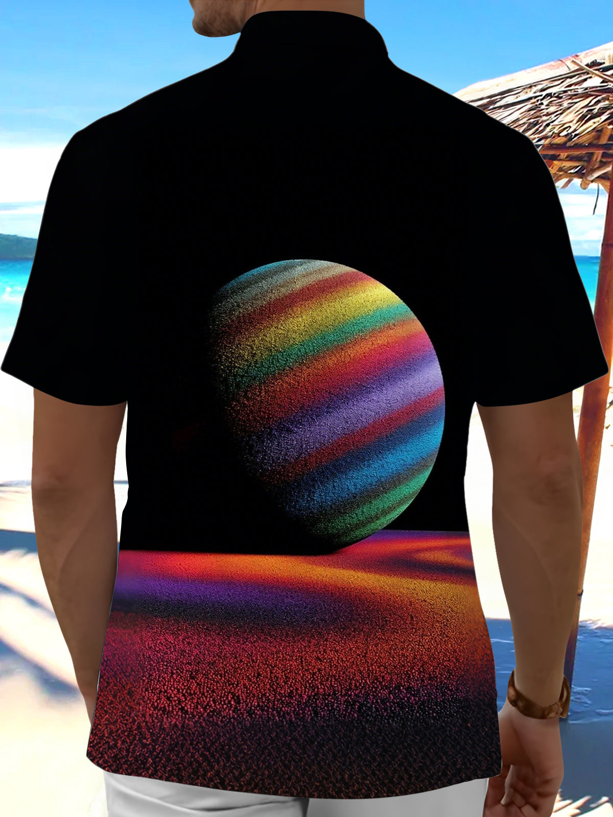 Cosmic Planet Print Men's Pocket Short Sleeve Shirts