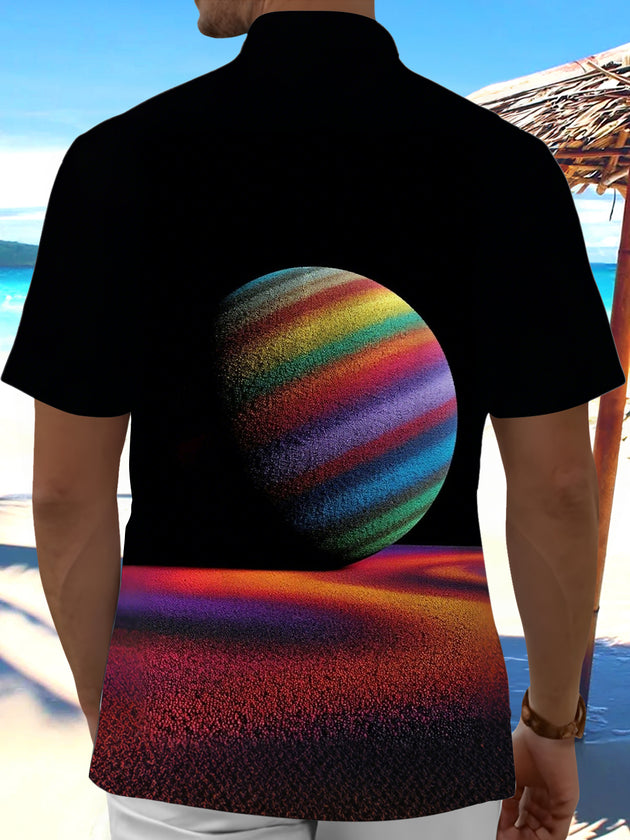 men's cosmic planet print short sleeve shirt back view