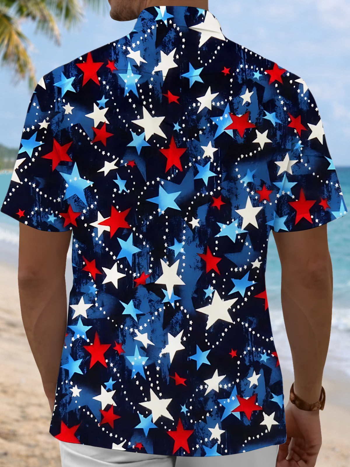 Independence Day Star Print Men's Pocket Short Sleeve Shirts