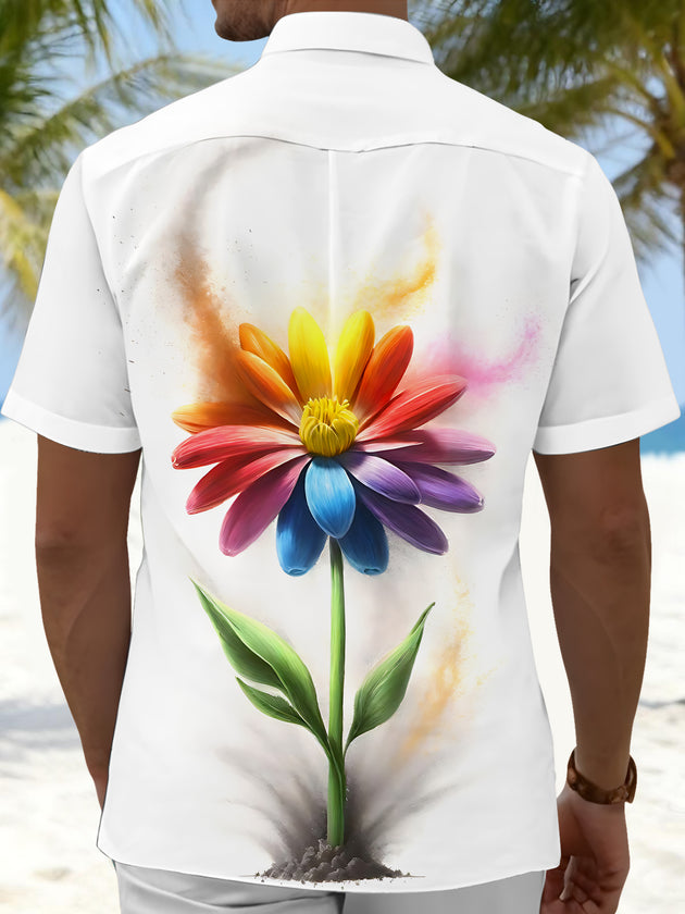 Men's floral print short sleeve pocket shirt back view