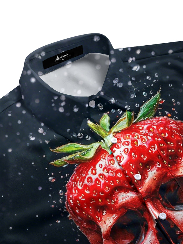 Strawberry Skull Print Men's Pocket Short Sleeve Shirts