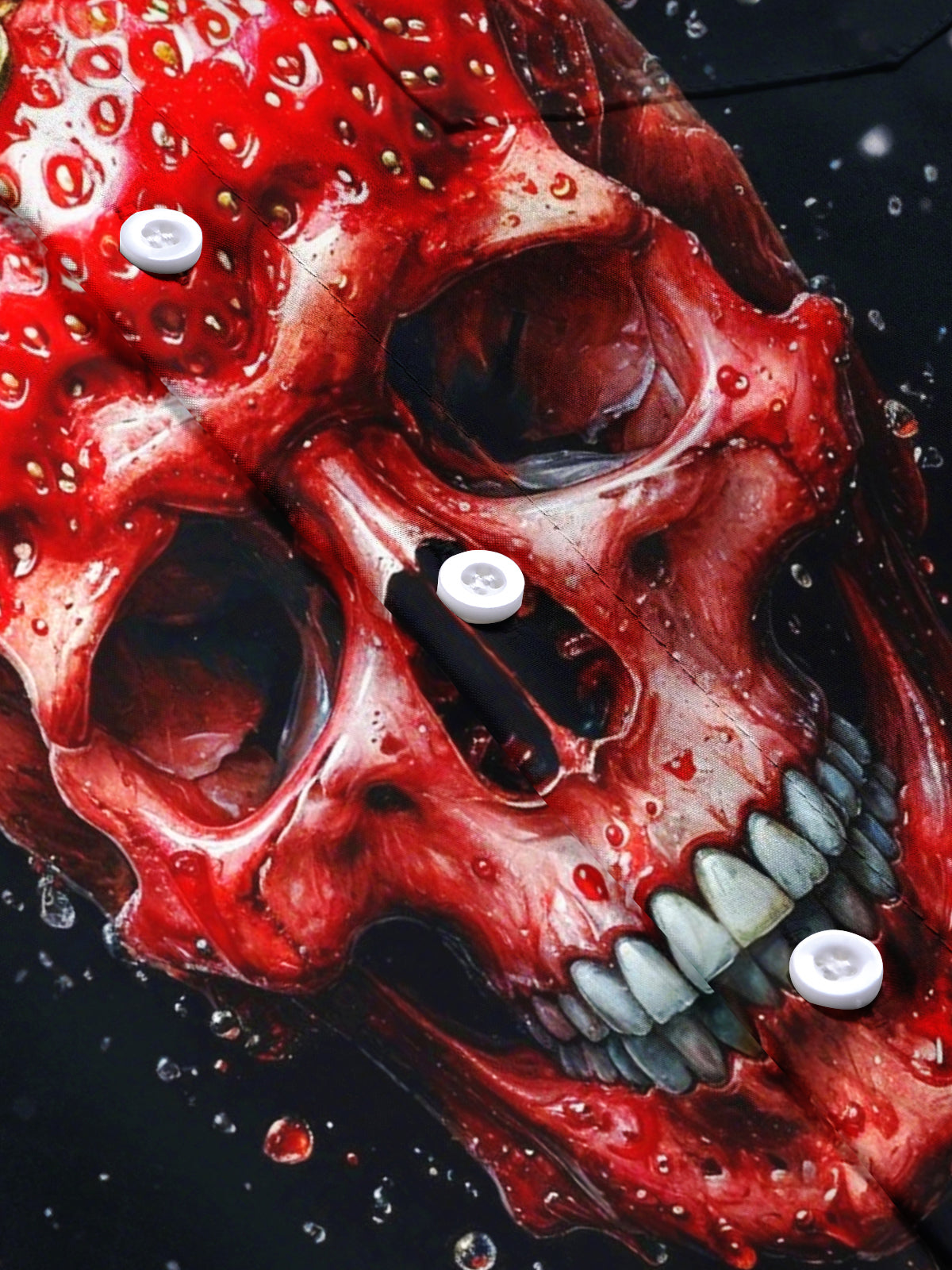 Strawberry Skull Print Men's Pocket Short Sleeve Shirts