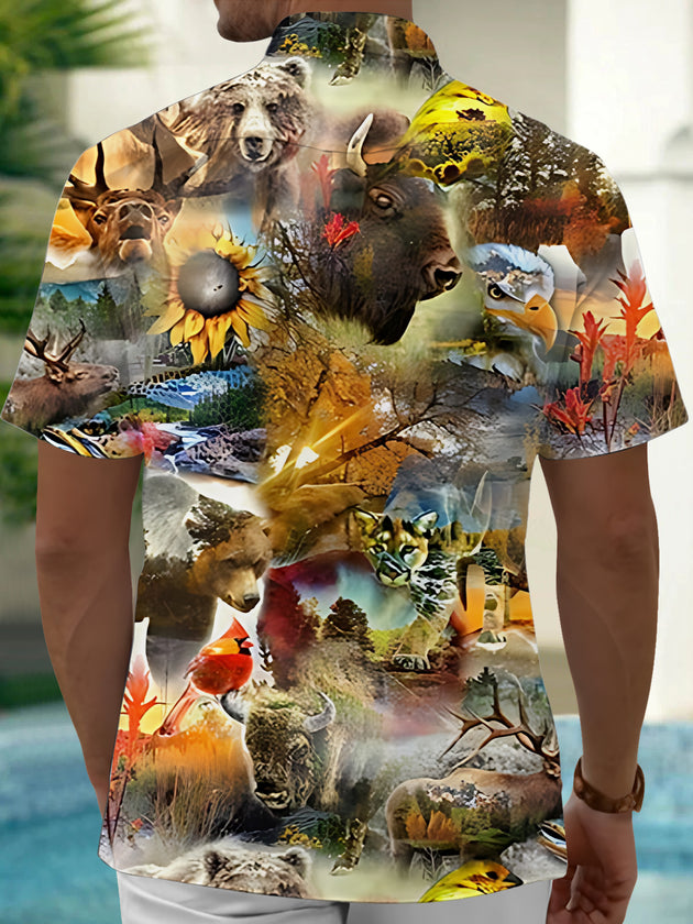 Men's animal print short sleeve shirt back view