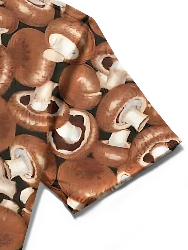 men's mushroom print shirt close-up short sleeve