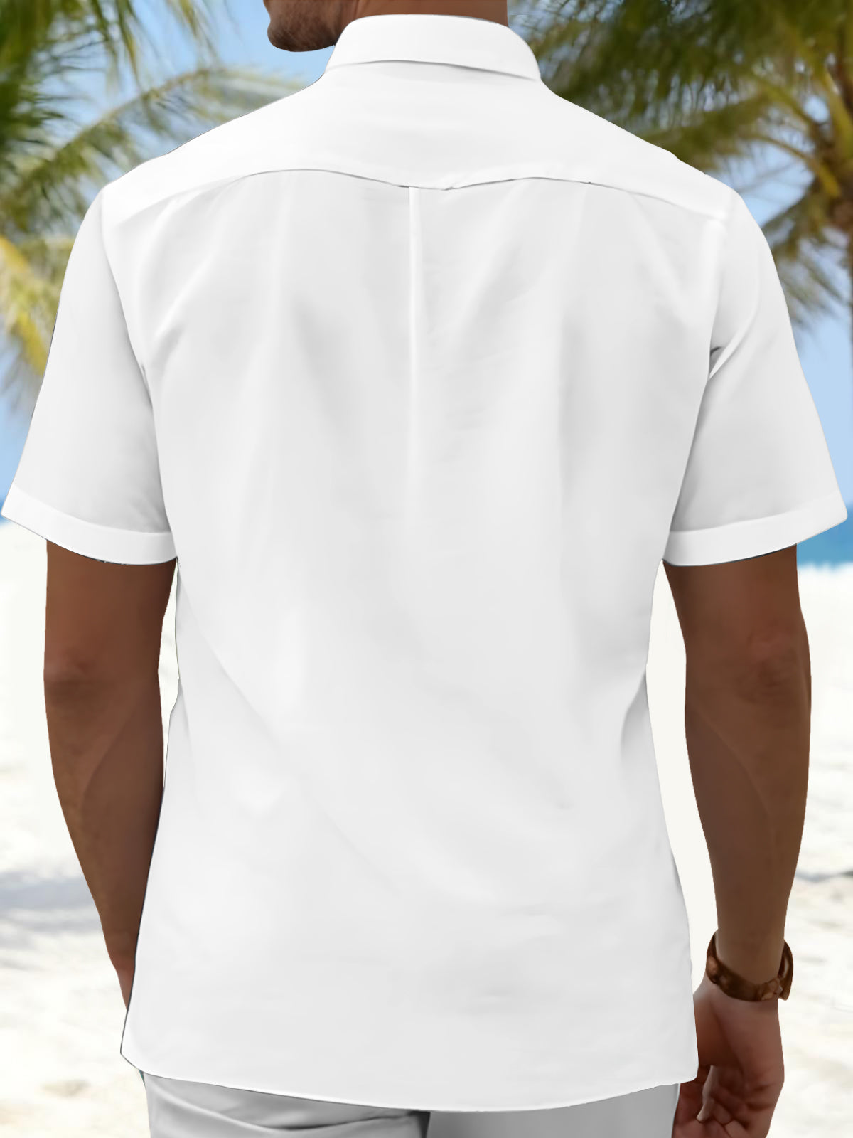 Men's Dinosaur Print Pocket Short Sleeve Shirt Back View
