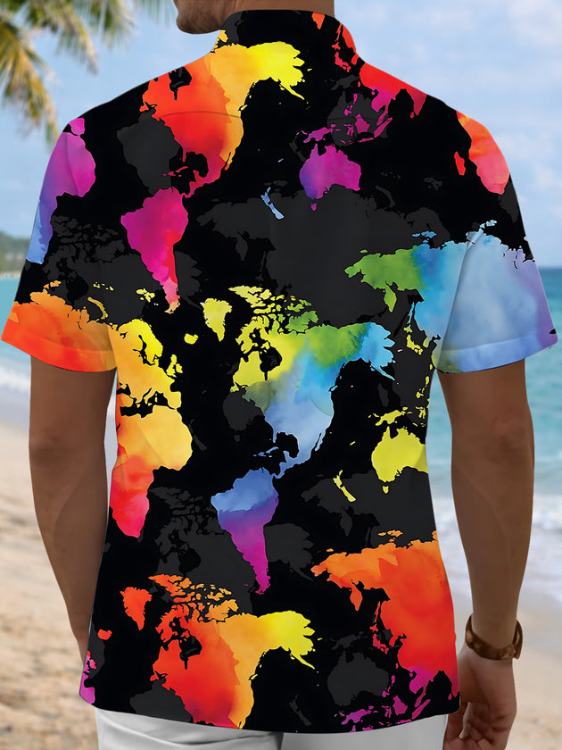 men's travel print shirt back view