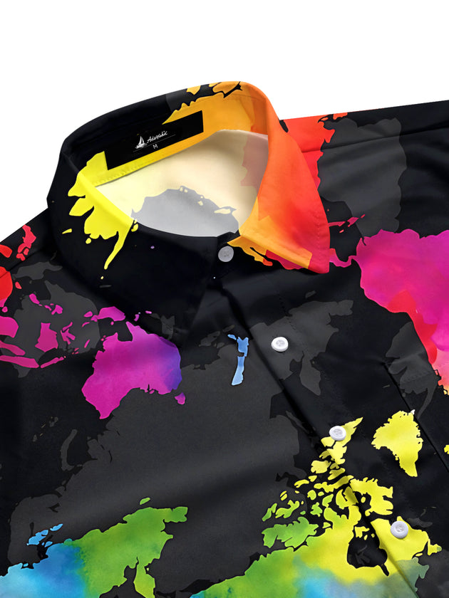 men's world map pattern shirt side view