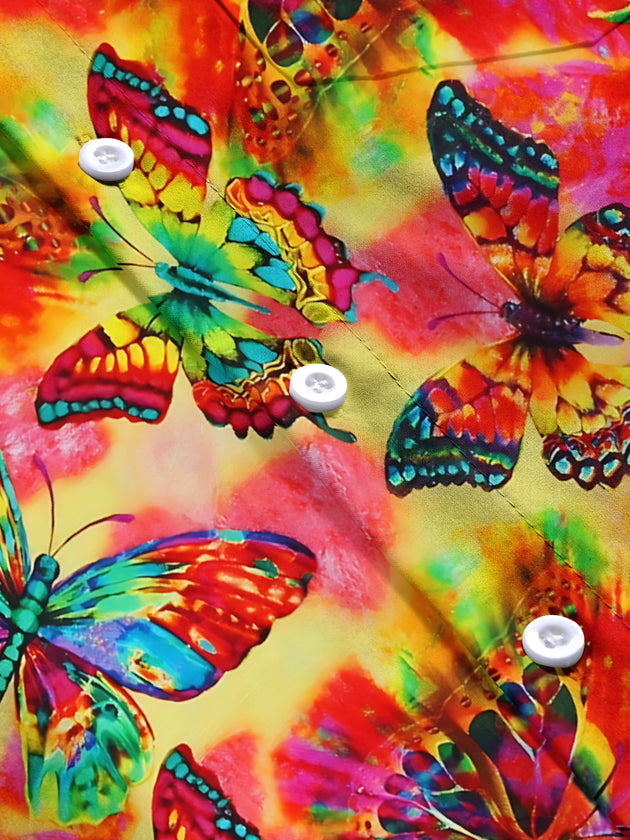 men's butterfly print short sleeve flat lay shirt