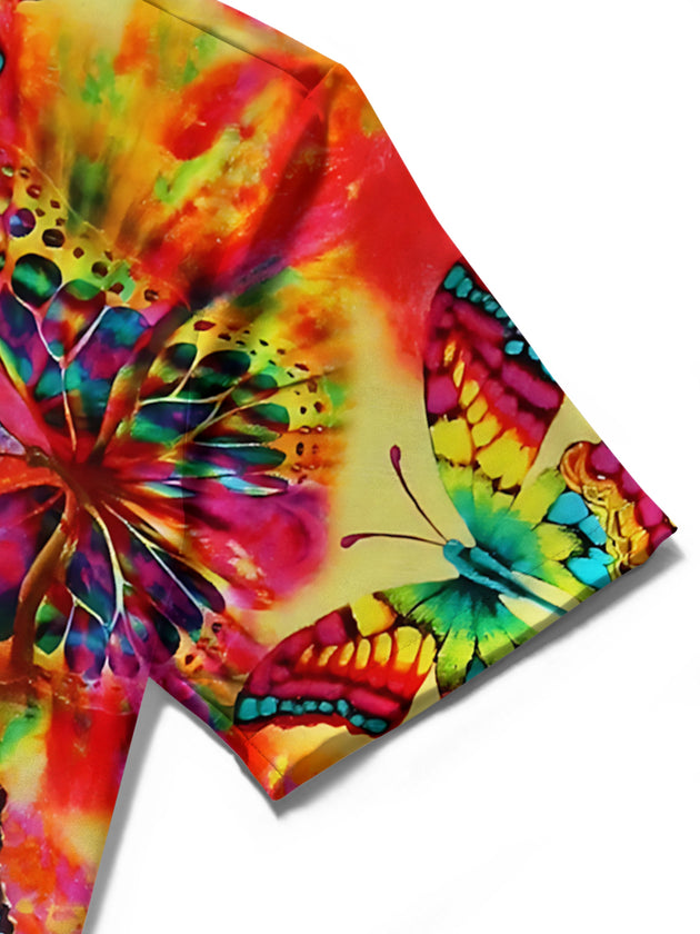 men's butterfly print shirt close-up short sleeve