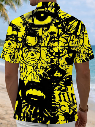 men's abstract print short sleeve shirt back view